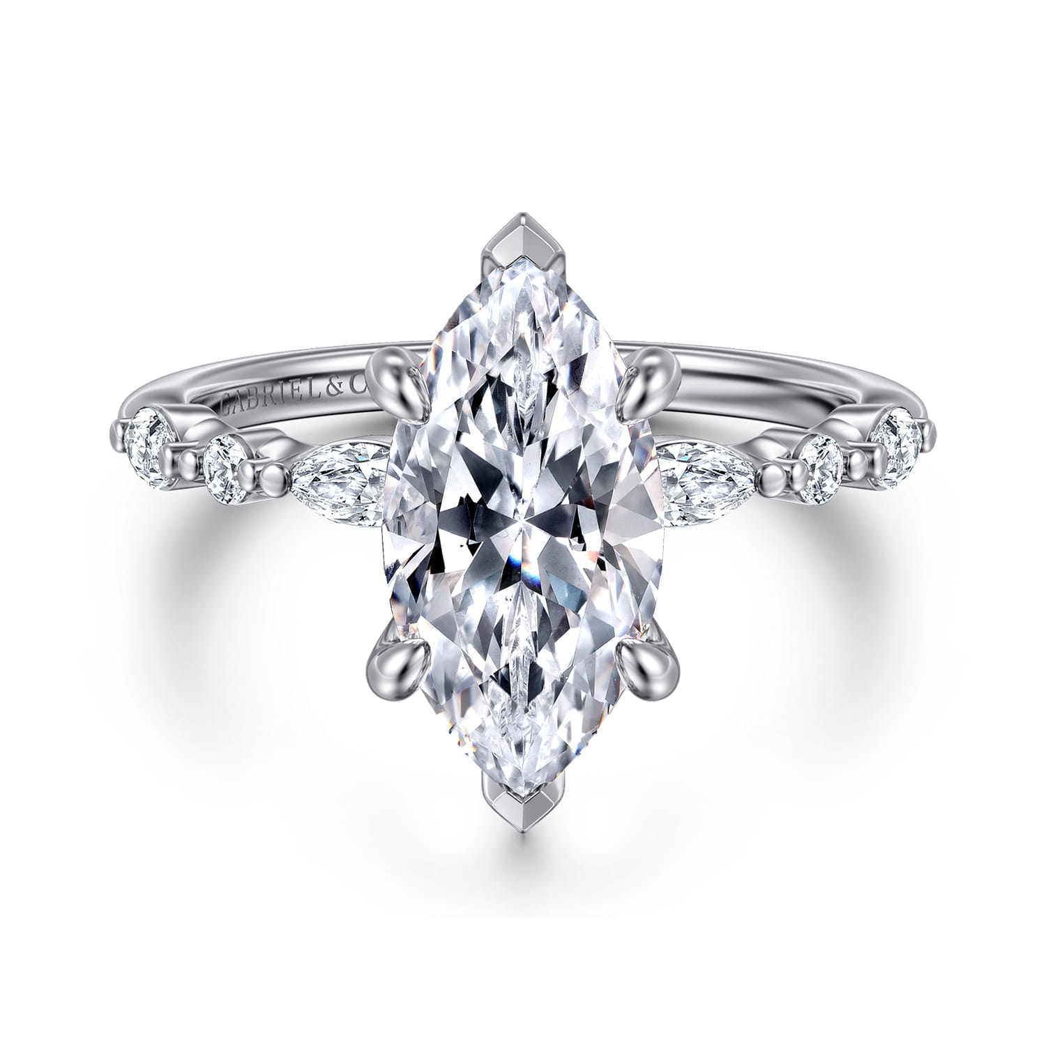 Perry - 14K White Gold Marquise Shape Diamond Engagement Ring - 0.3 ct - Shot 1
