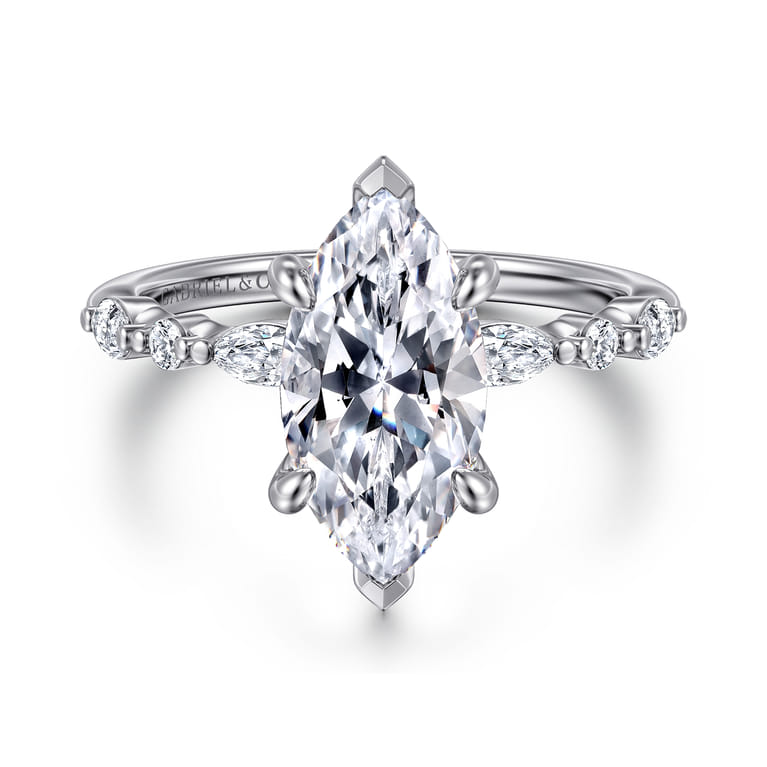 Perry - 14K White Gold Marquise Shape Diamond Engagement Ring - 0.3 ct - Shot 1