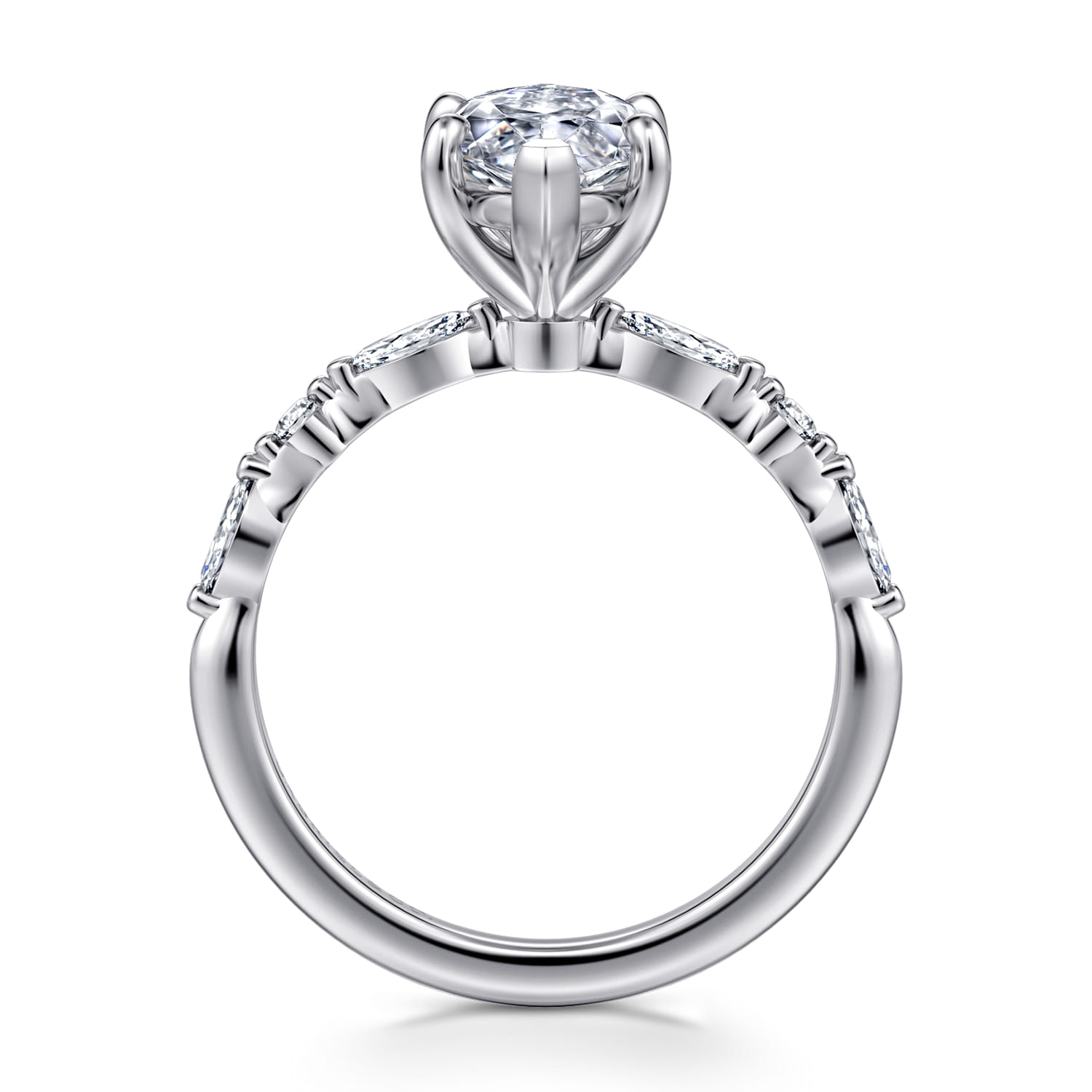 Perry - 14K White Gold Marquise Shape Diamond Engagement Ring - 0.3 ct - Shot 2