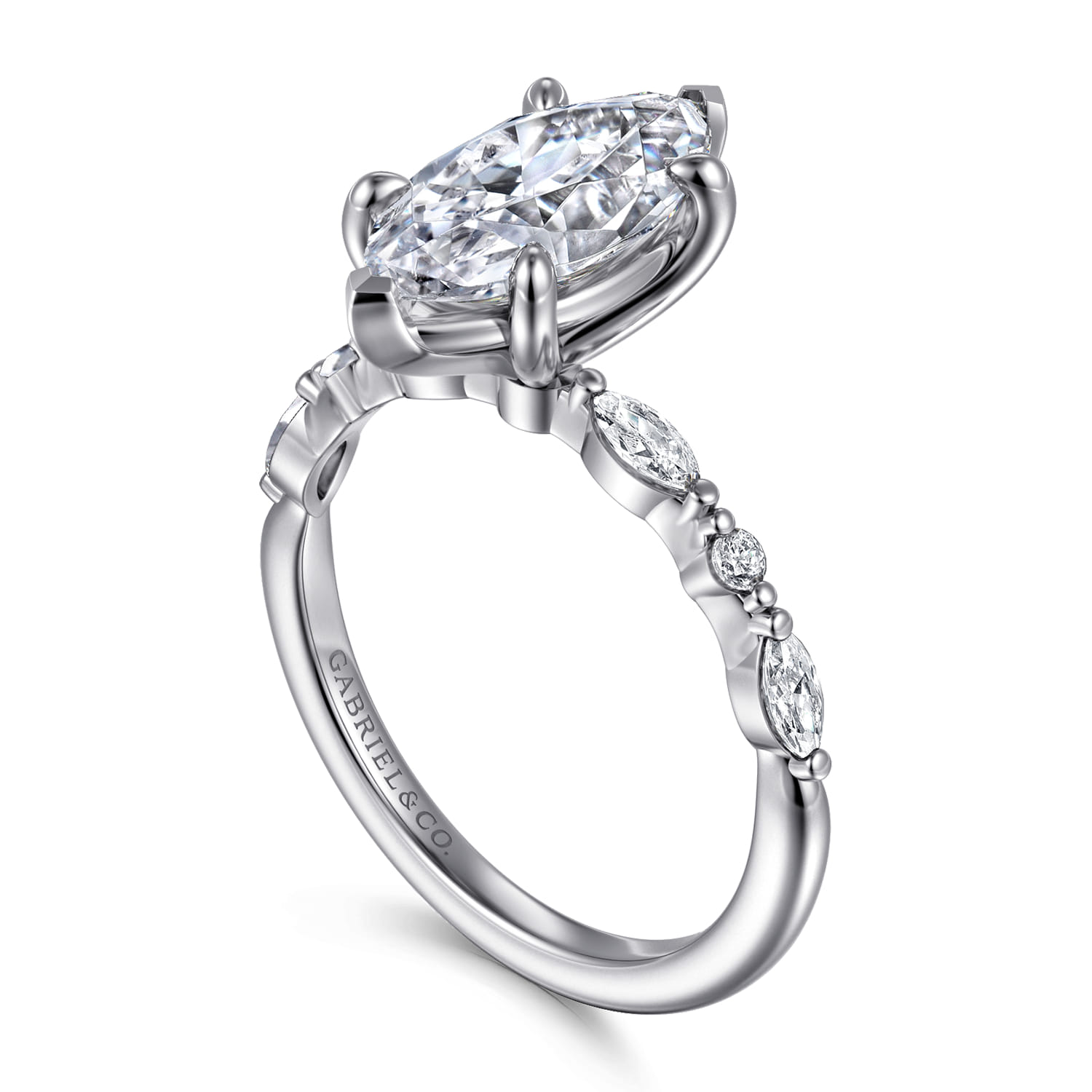 Perry - 14K White Gold Marquise Shape Diamond Engagement Ring - 0.3 ct - Shot 3
