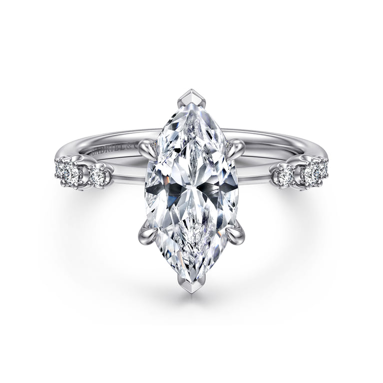 Jaelyn - 14K White Gold Marquise Shape Diamond Engagement Ring - 0.18 ct - Shot 1
