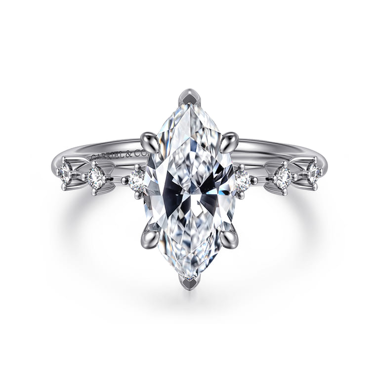 Joplin - 14K White Gold Marquise Shape Diamond Engagement Ring - 0.17 ct - Shot 1