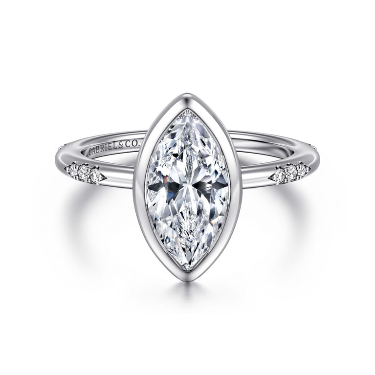 Aspen - 14K White Gold Bezel Set Marquise Shape Diamond Engagement Ring - 0.09 ct - Shot 1