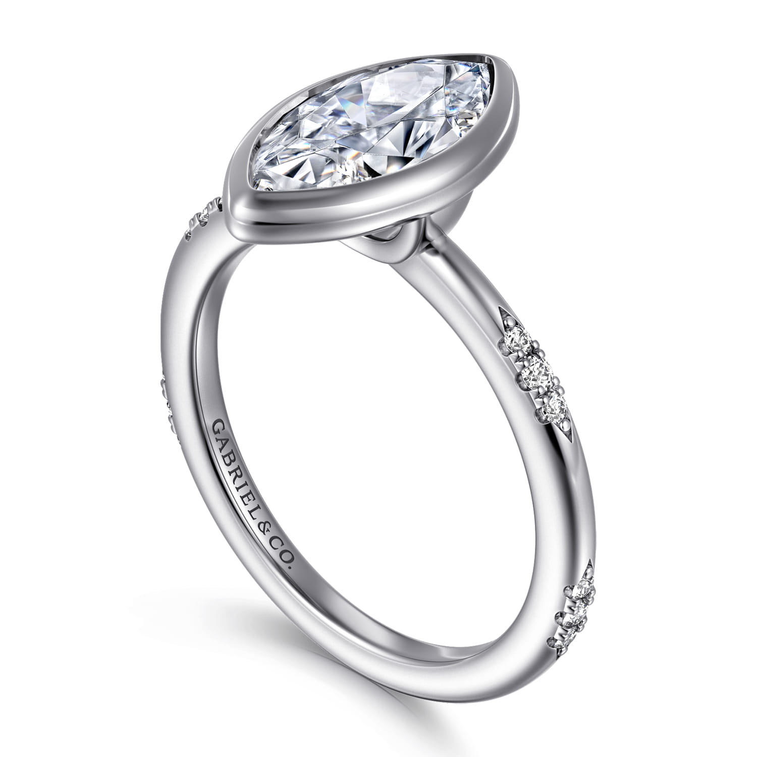 Aspen - 14K White Gold Bezel Set Marquise Shape Diamond Engagement Ring - 0.09 ct - Shot 3