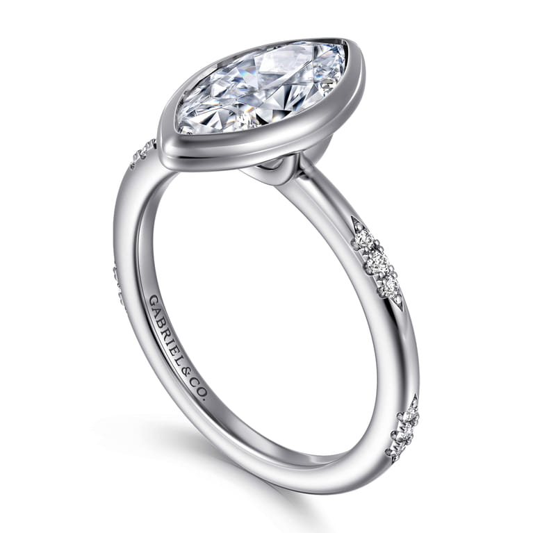 Aspen - 14K White Gold Bezel Set Marquise Shape Diamond Engagement Ring - 0.09 ct - Shot 3