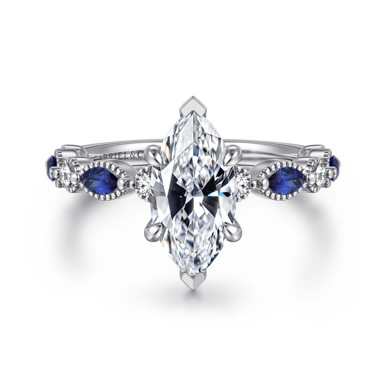Cindie - 14K White Gold Round Sapphire and Diamond Engagement Ring - 0.15 ct - Shot 1