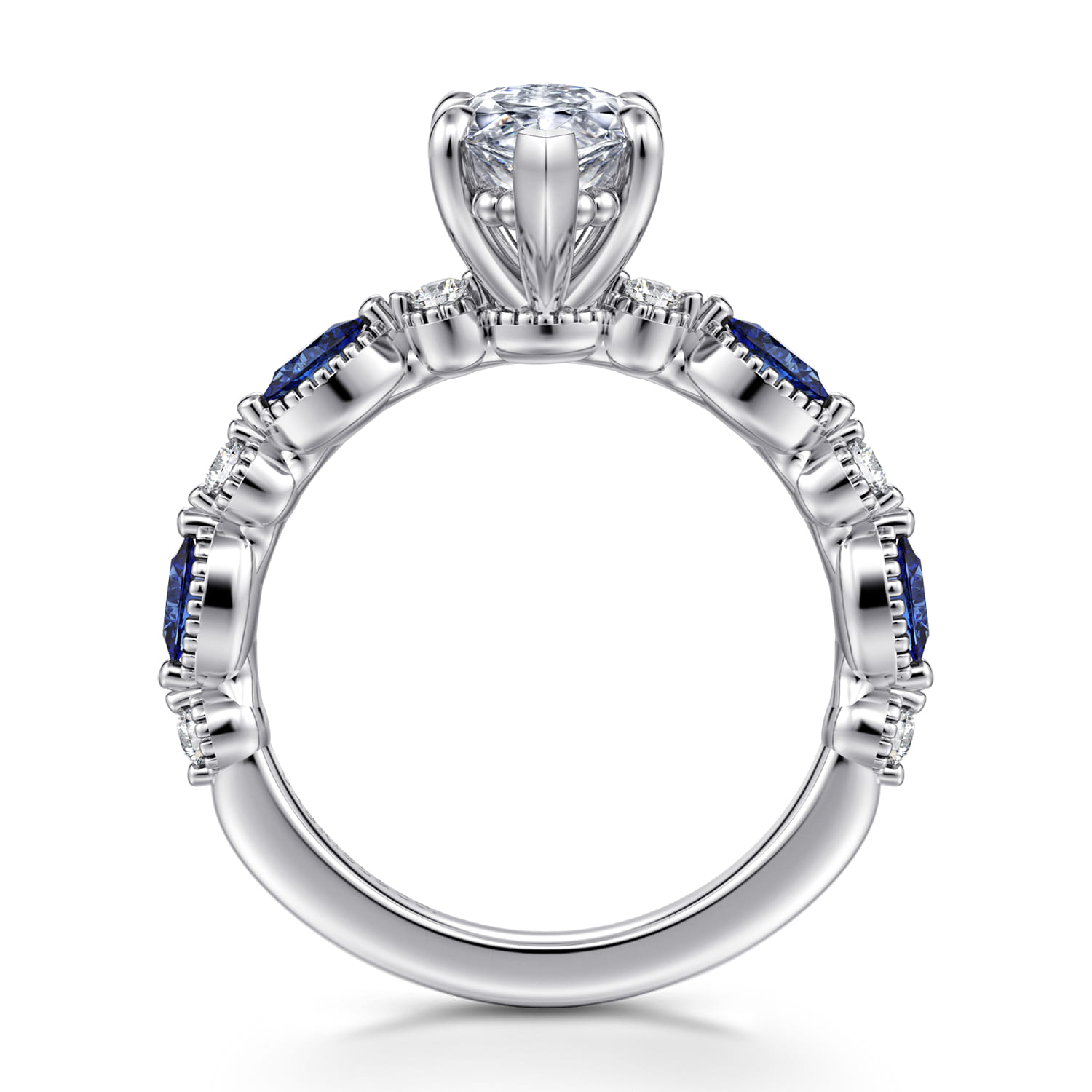 Cindie - 14K White Gold Round Sapphire and Diamond Engagement Ring - 0.15 ct - Shot 2