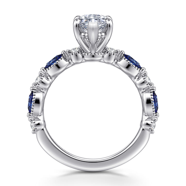 Cindie - 14K White Gold Round Sapphire and Diamond Engagement Ring - 0.15 ct - Shot 2
