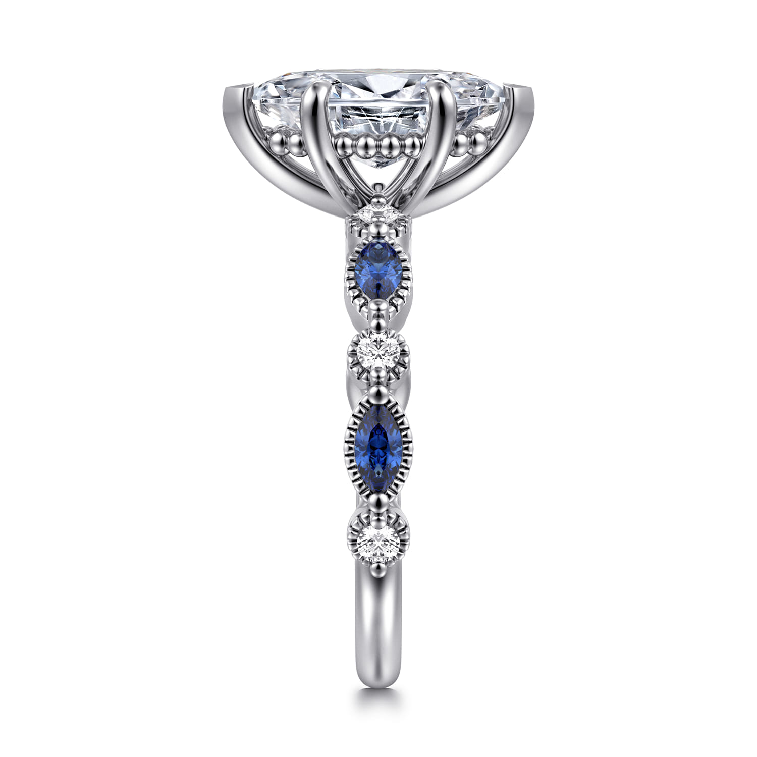 Cindie - 14K White Gold Round Sapphire and Diamond Engagement Ring - 0.15 ct - Shot 4