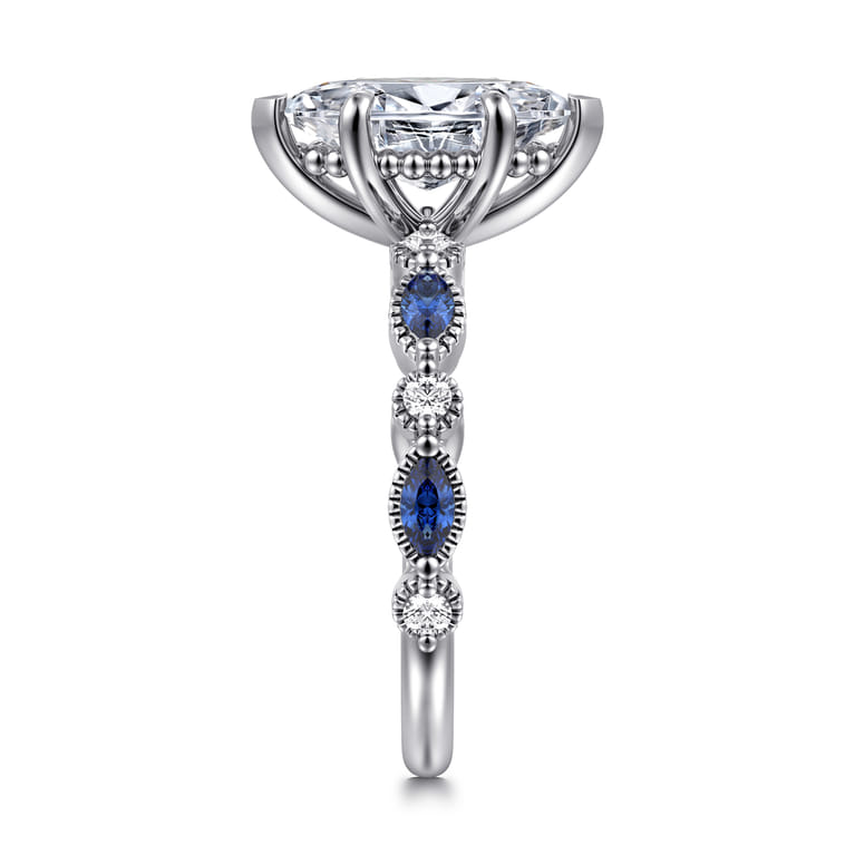 Cindie - 14K White Gold Round Sapphire and Diamond Engagement Ring - 0.15 ct - Shot 4