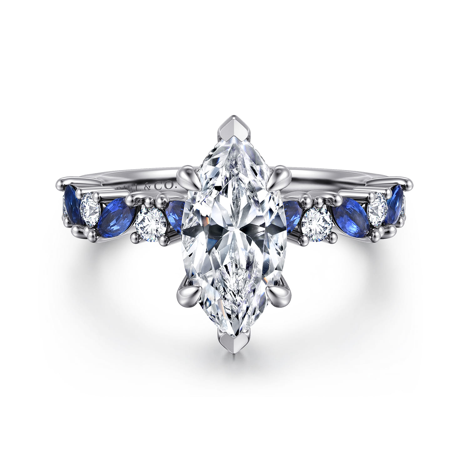 Damiana - 14K White Gold Marquise Shape Sapphire and Diamond Engagement Ring - 0.3 ct - Shot 1