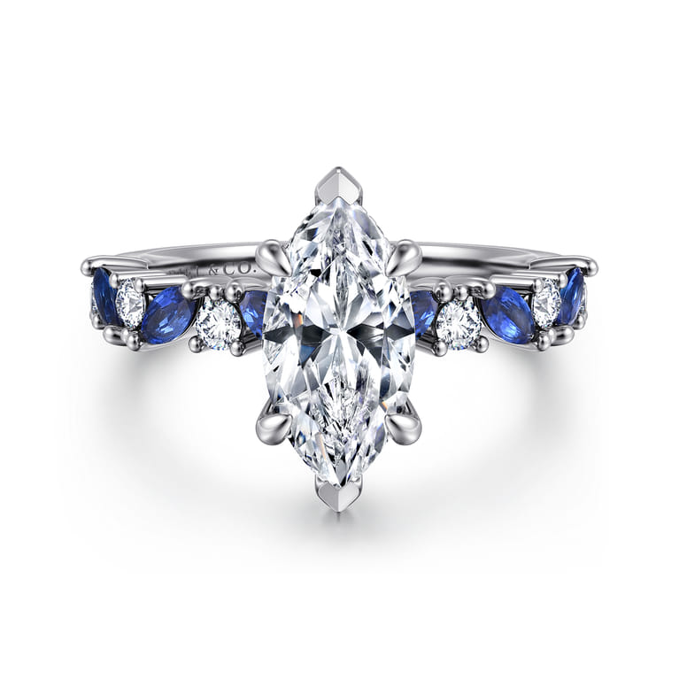 Damiana - 14K White Gold Marquise Shape Sapphire and Diamond Engagement Ring - 0.3 ct - Shot 1