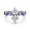 Damiana - 14K White Gold Marquise Shape Sapphire and Diamond Engagement Ring - 0.3 ct