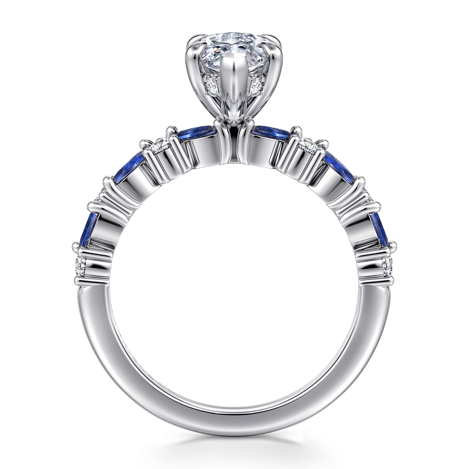 Damiana - 14K White Gold Marquise Shape Sapphire and Diamond Engagement Ring - 0.3 ct - Shot 2
