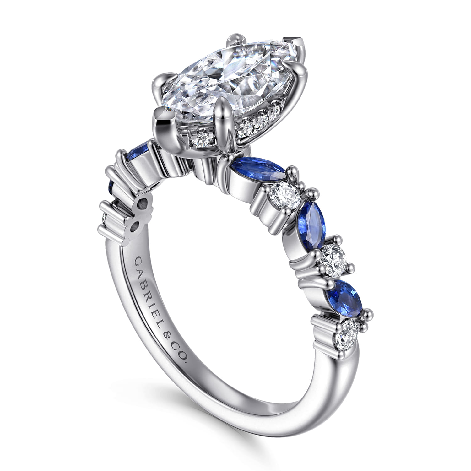 Damiana - 14K White Gold Marquise Shape Sapphire and Diamond Engagement Ring - 0.3 ct - Shot 3