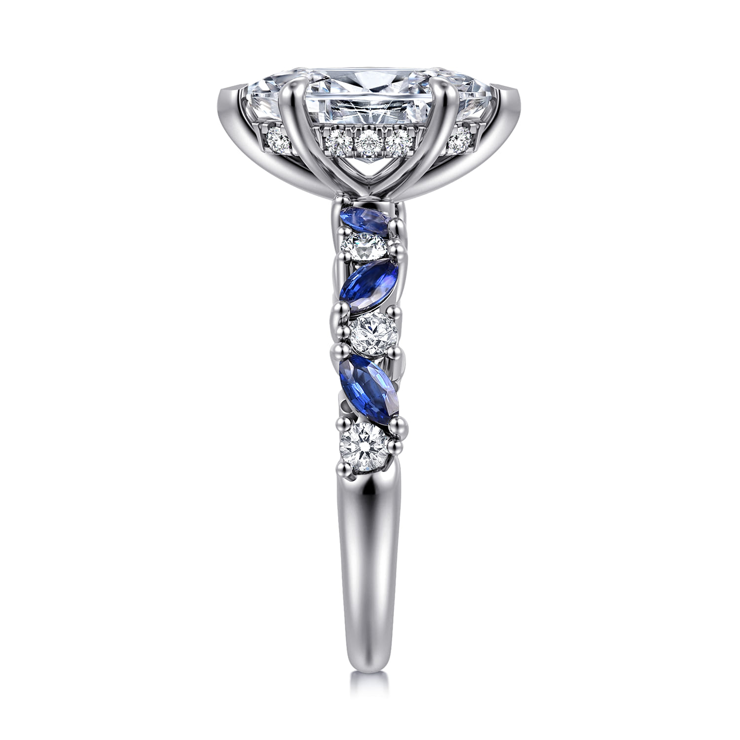 Damiana - 14K White Gold Marquise Shape Sapphire and Diamond Engagement Ring - 0.3 ct - Shot 4