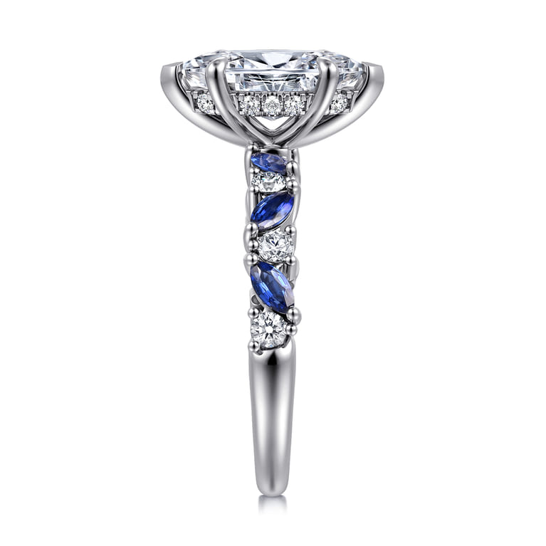 Damiana - 14K White Gold Marquise Shape Sapphire and Diamond Engagement Ring - 0.3 ct - Shot 4