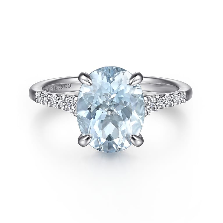 Anastazia - 14K White Gold Oval Aquamarine and Diamond Engagement Ring - 0.25 ct - Shot 1