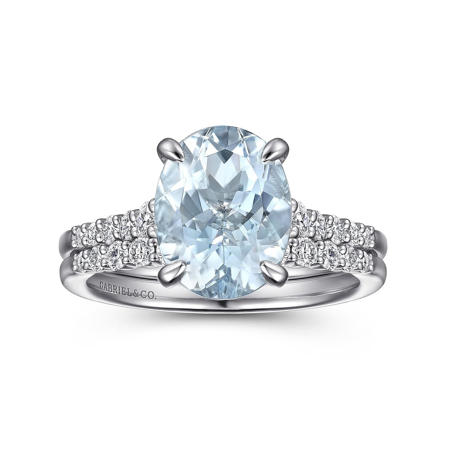 Anastazia - 14K White Gold Oval Aquamarine and Diamond Engagement Ring - 0.25 ct - Shot 4