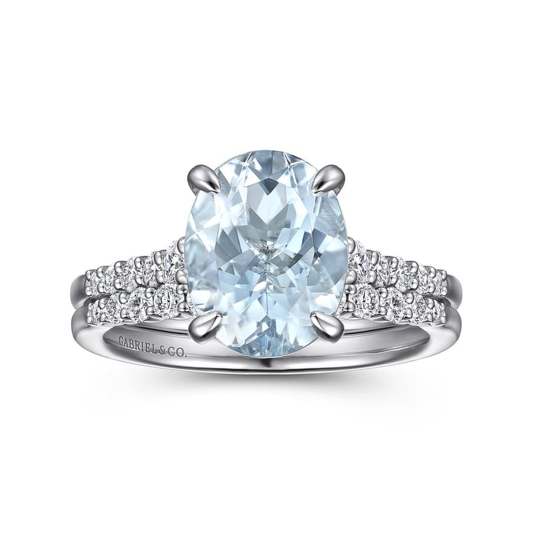 Anastazia - 14K White Gold Oval Aquamarine and Diamond Engagement Ring - 0.25 ct - Shot 4