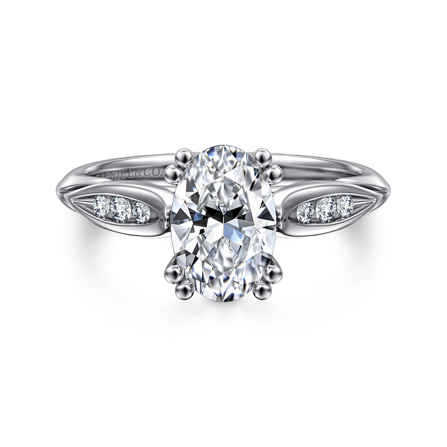 Quinn - 14K White Gold Oval Diamond Channel Set Engagement Ring - 0.1 ct - Shot 1
