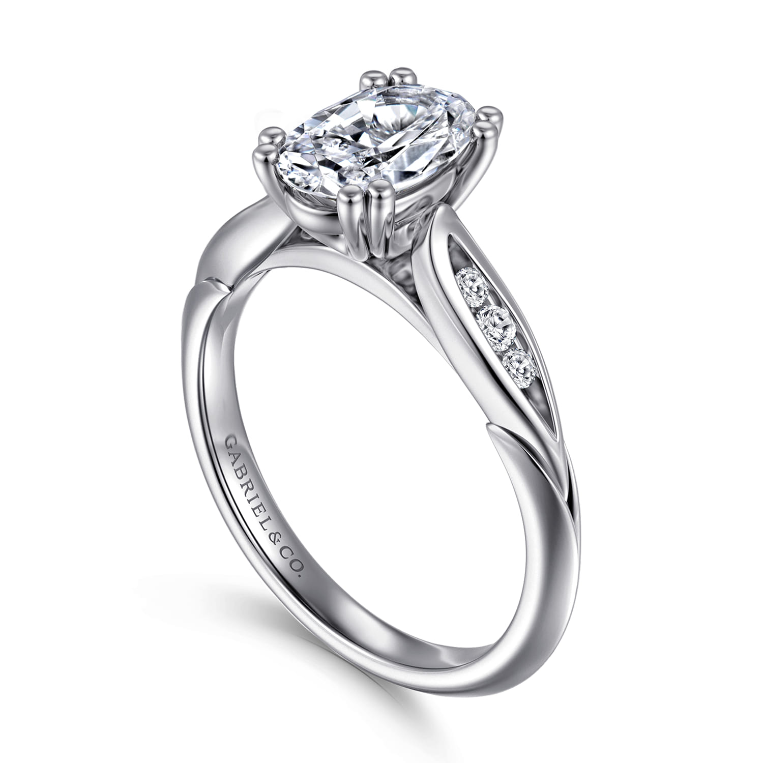 Quinn - 14K White Gold Oval Diamond Channel Set Engagement Ring - 0.1 ct - Shot 3