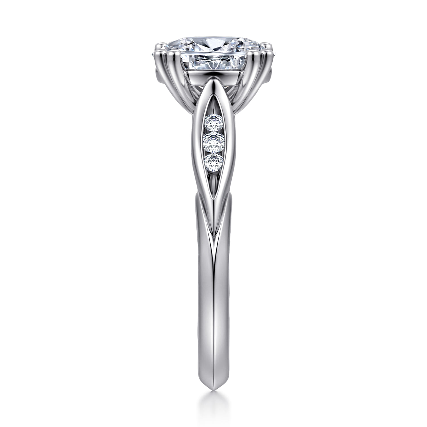 Quinn - 14K White Gold Oval Diamond Channel Set Engagement Ring - 0.1 ct - Shot 4