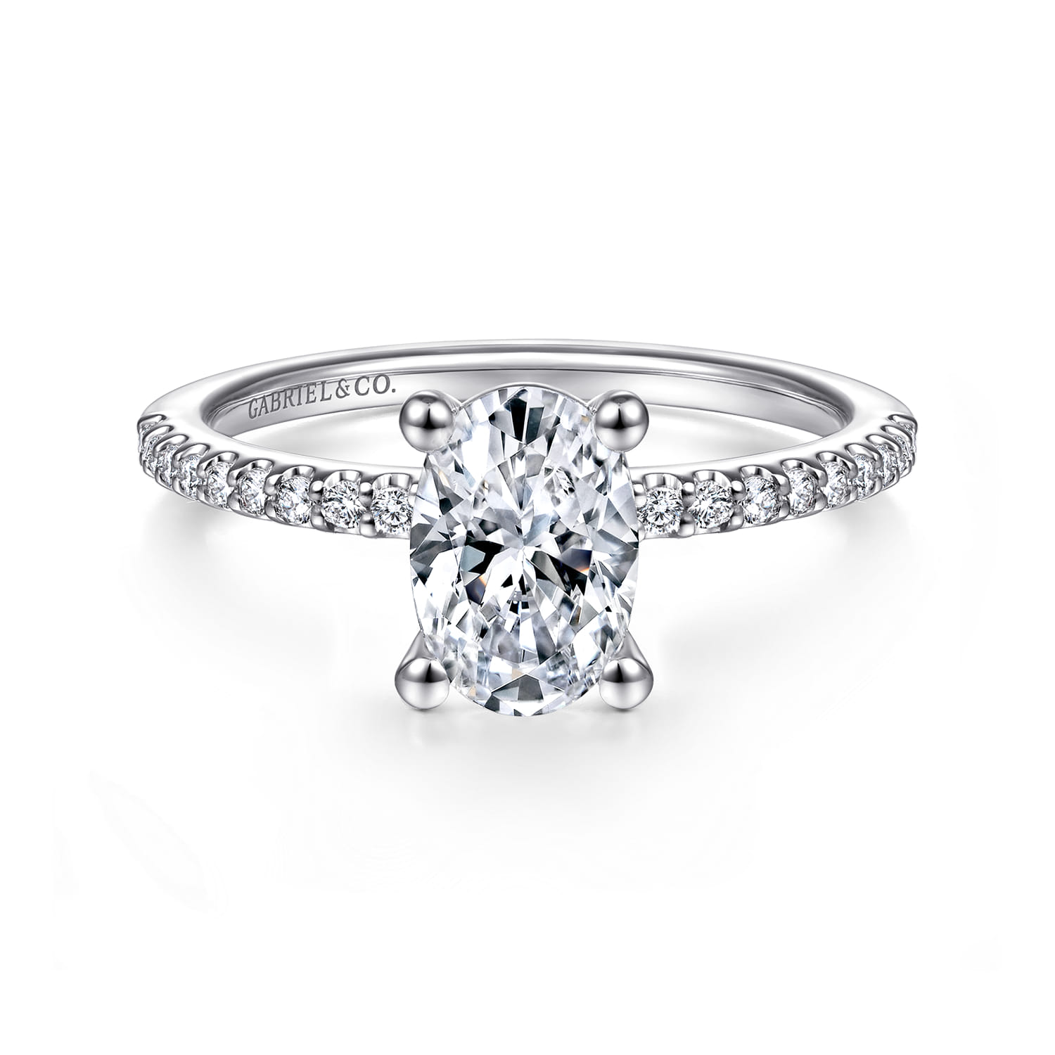 Amata - 14K White Gold Oval Diamond Engagement Ring - 0.14 ct - Shot 1