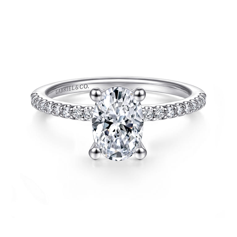 Amata - 14K White Gold Oval Diamond Engagement Ring - 0.14 ct - Shot 1