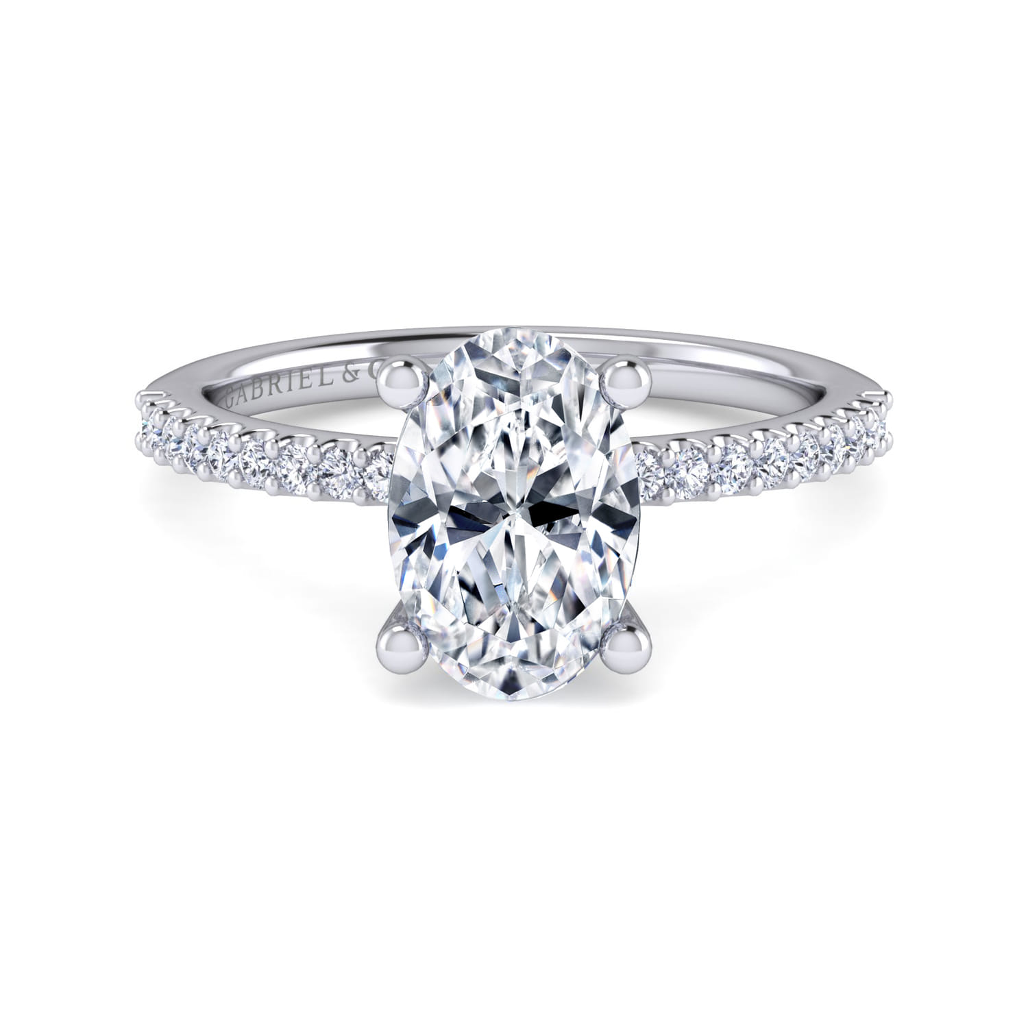 Amata - 14K White Gold Oval Diamond Engagement Ring - 0.14 ct - Shot 1