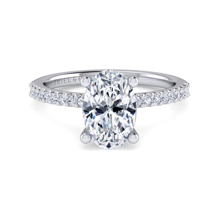 Amata - 14K White Gold Oval Diamond Engagement Ring - 0.14 ct - Shot 1