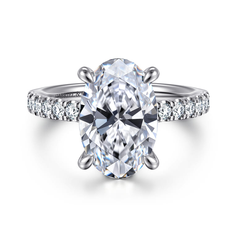 14K White Gold Oval Diamond Engagement Ring - 0.3 ct - Shot 1