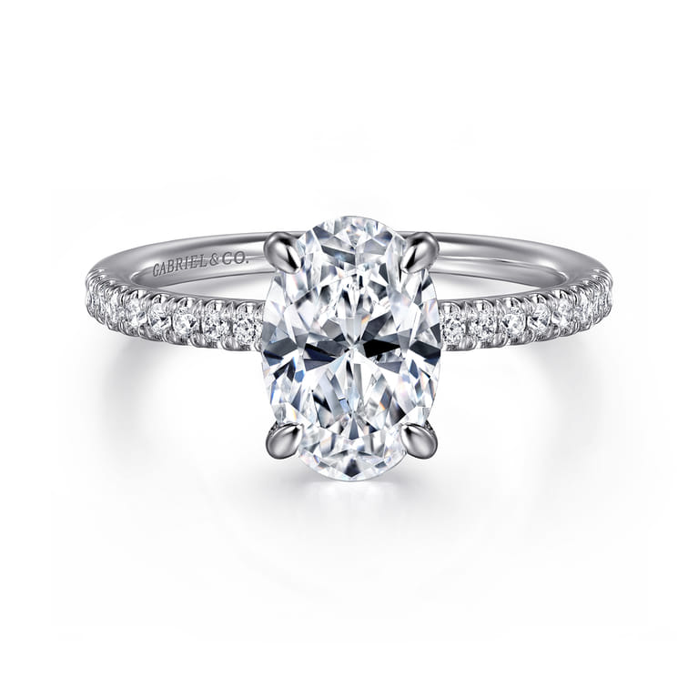 Stasia - 14K White Gold Oval Diamond Engagement Ring - 0.23 ct - Shot 1