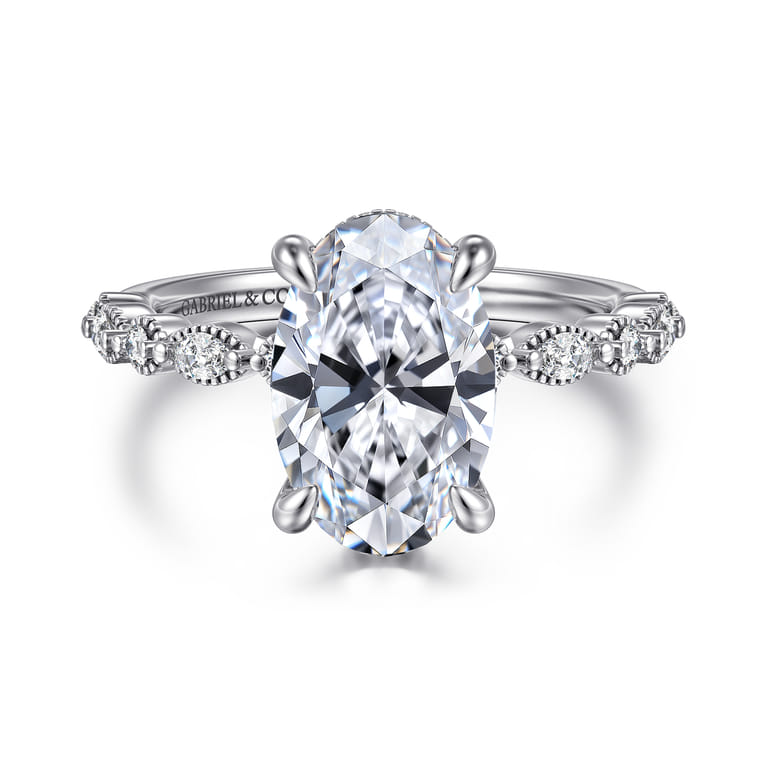 Lanna - 14K White Gold Oval Diamond Engagement Ring - 0.3 ct - Shot 1