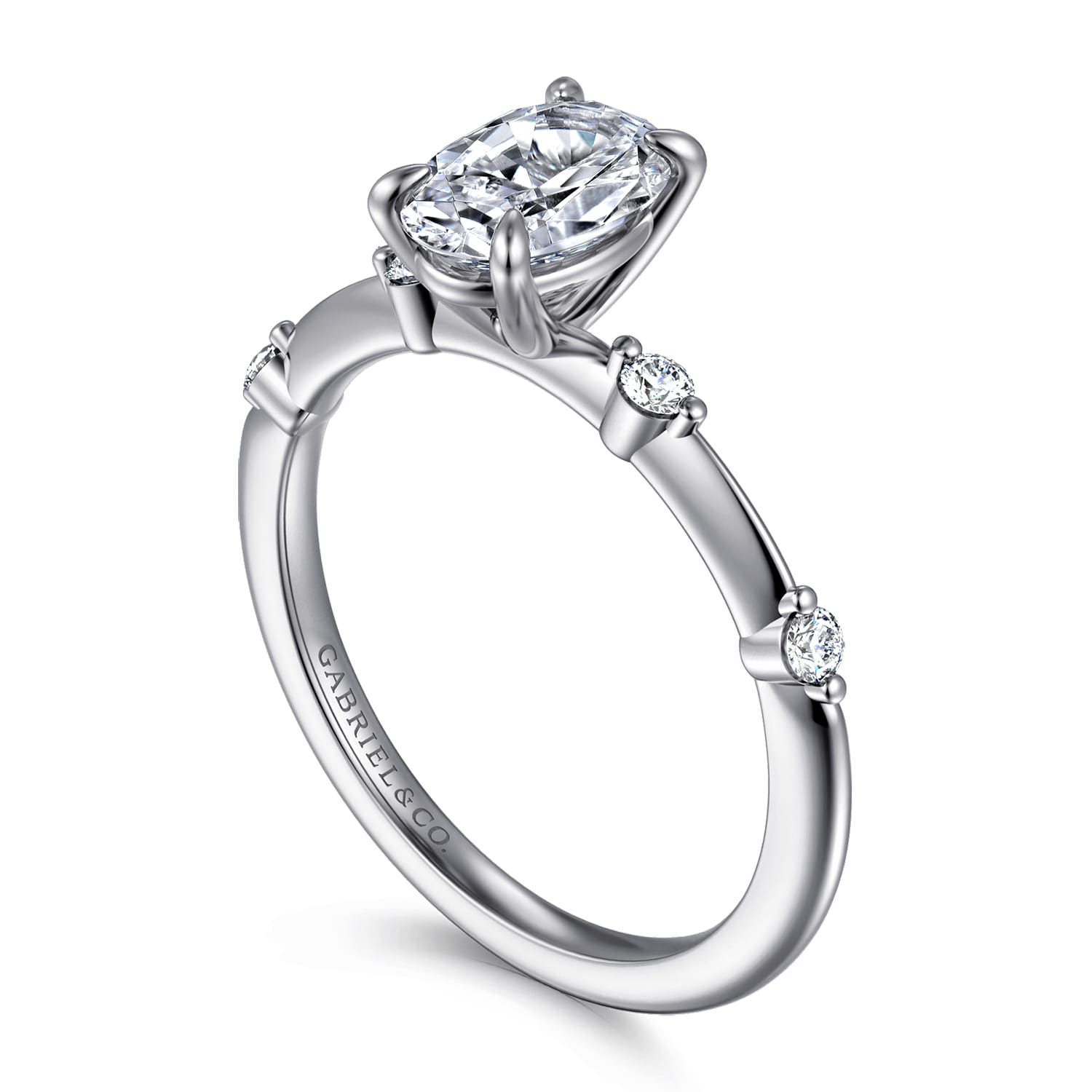 Frances - 14K White Gold Oval Diamond Engagement Ring - 0.12 ct - Shot 3