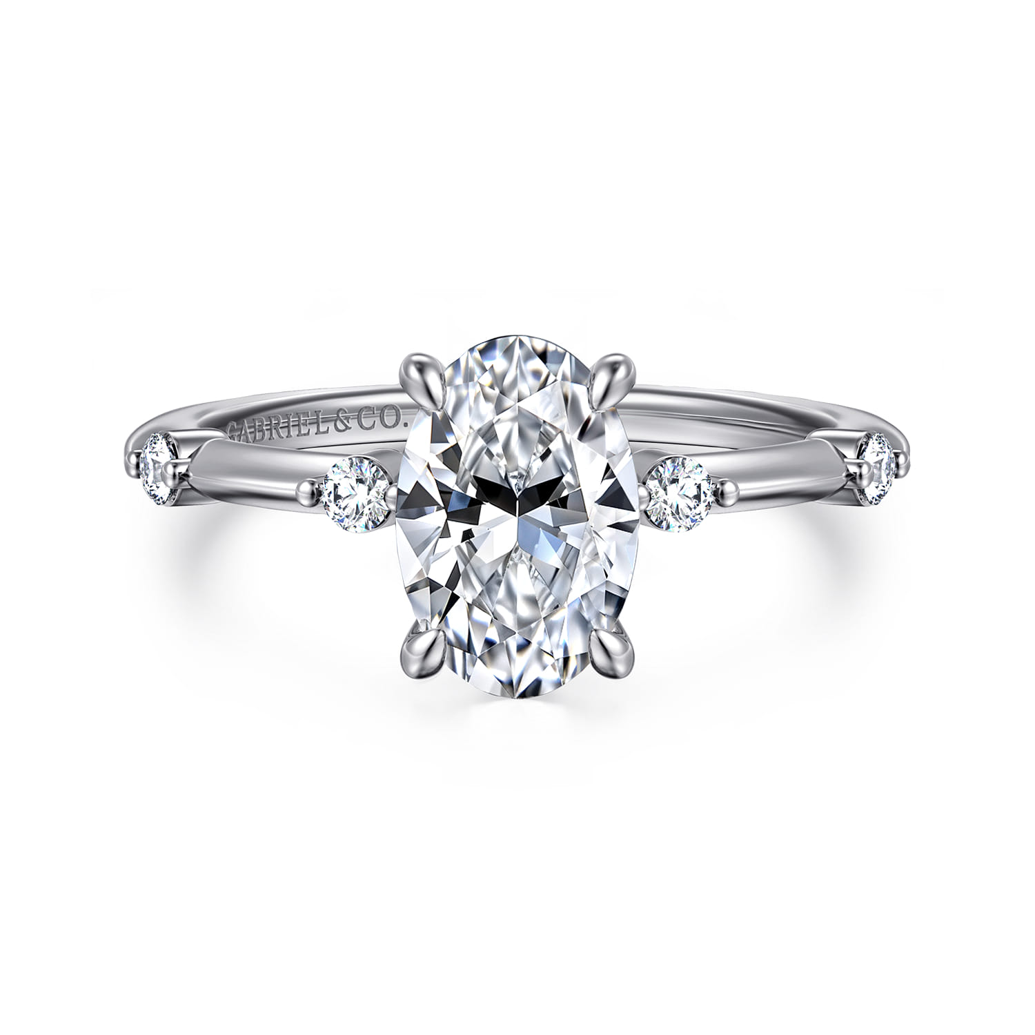 Frances - 14K White Gold Oval Diamond Engagement Ring - 0.12 ct - Shot 1