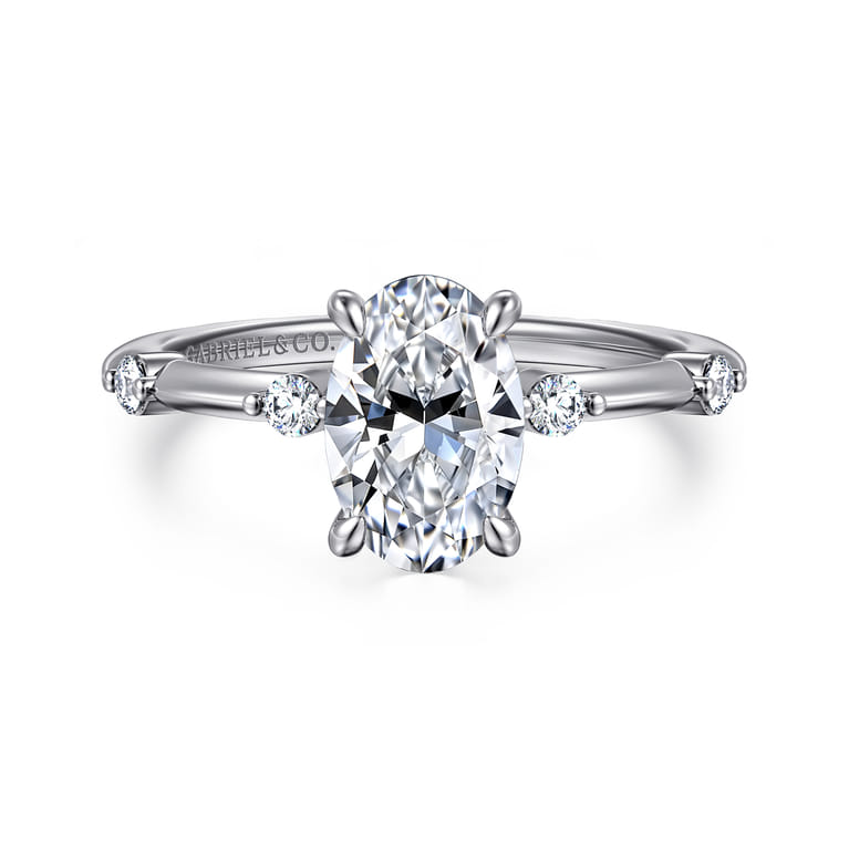 Frances - 14K White Gold Oval Diamond Engagement Ring - 0.12 ct - Shot 1