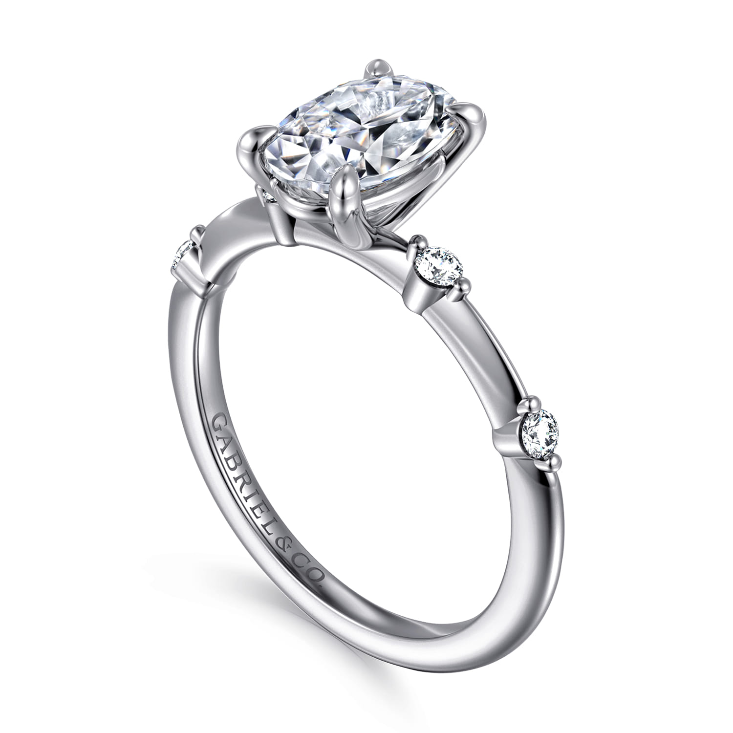 Frances - 14K White Gold Oval Diamond Engagement Ring - 0.12 ct - Shot 3