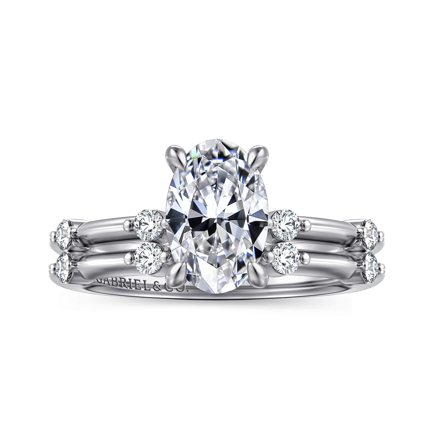 Frances - 14K White Gold Oval Diamond Engagement Ring - 0.12 ct - Shot 4