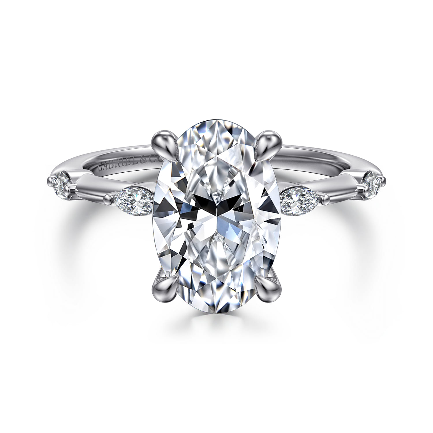 Marline - 14K White Gold Oval Diamond Engagement Ring - 0.17 ct - Shot 1