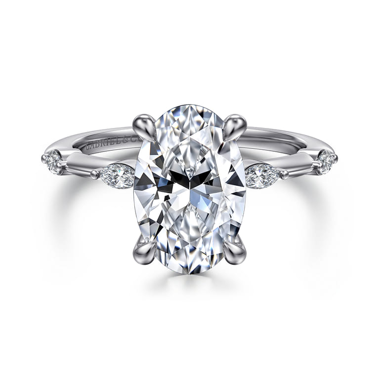 Marline - 14K White Gold Oval Diamond Engagement Ring - 0.17 ct - Shot 1
