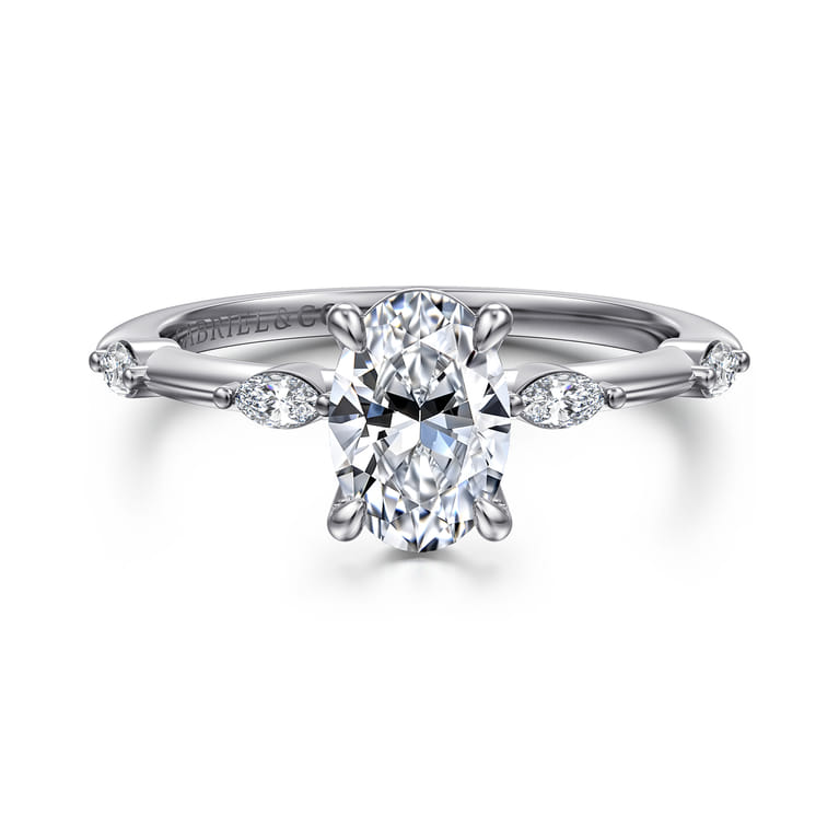Marline - 14K White Gold Oval Diamond Engagement Ring - 0.12 ct - Shot 1