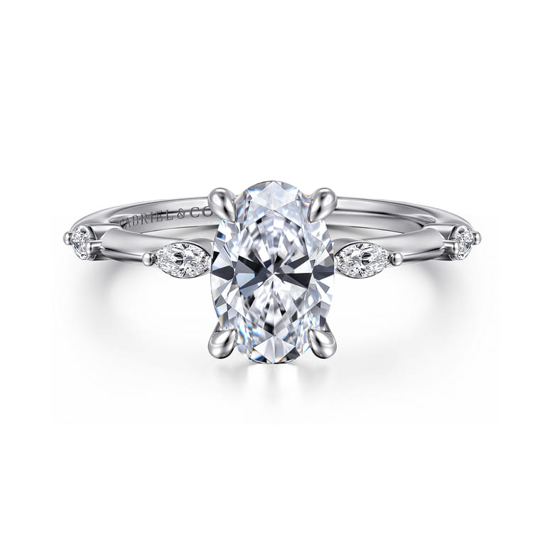 Marline - 14K White Gold Oval Diamond Engagement Ring - 0.17 ct - Shot 1