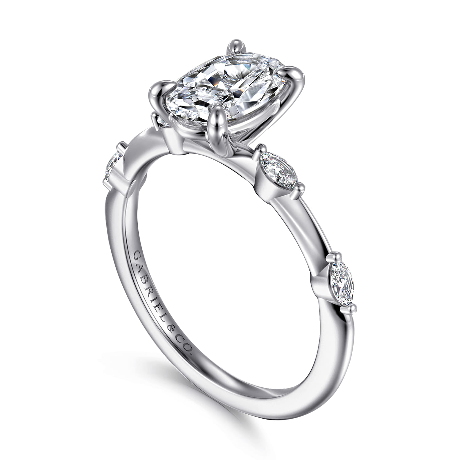 Marline - 14K White Gold Oval Diamond Engagement Ring - 0.17 ct - Shot 3