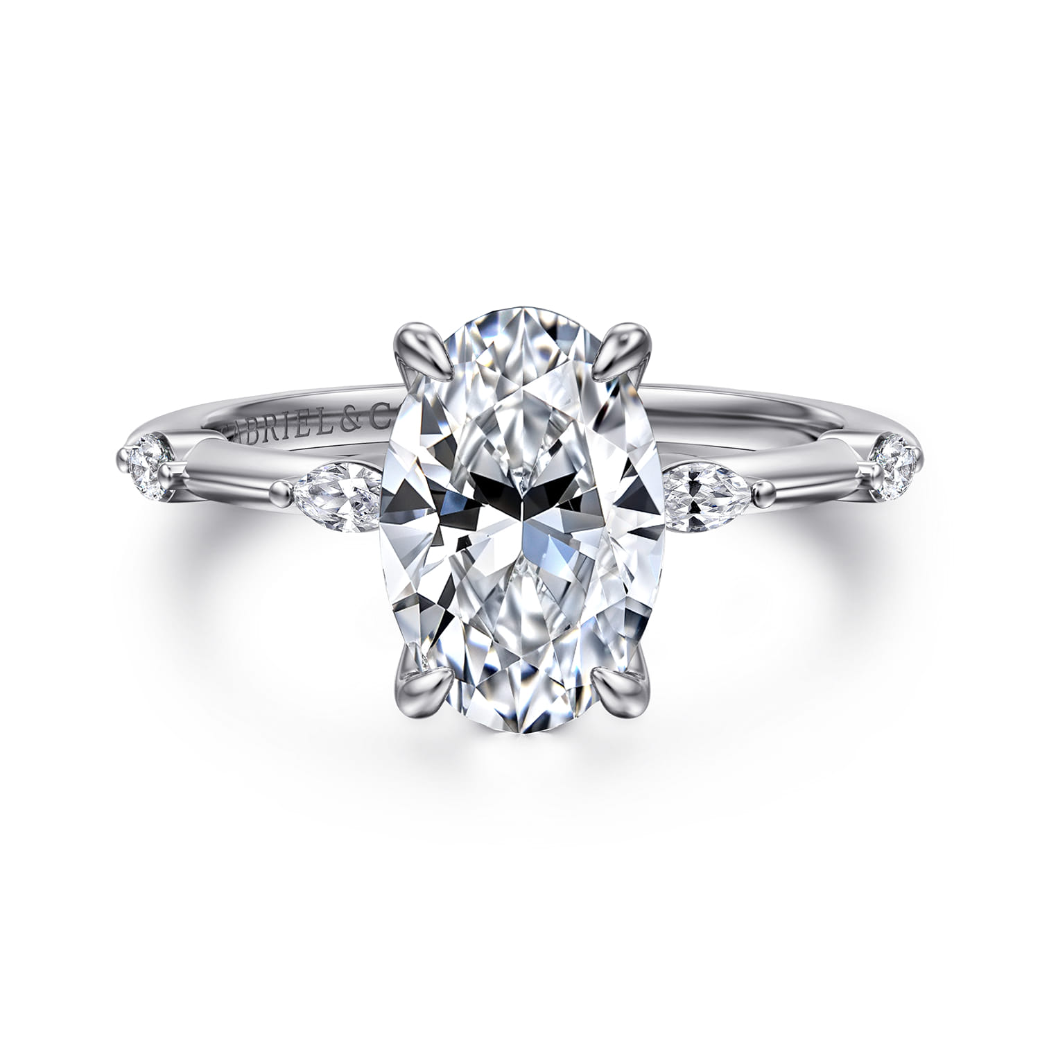 Marline - 14K White Gold Oval Diamond Engagement Ring - 0.17 ct - Shot 1