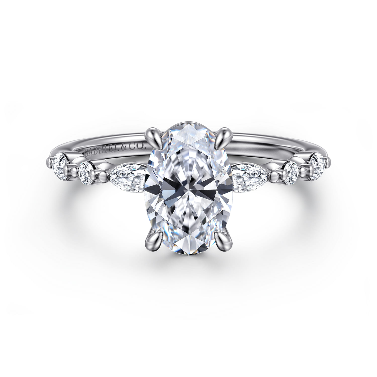 Perry - 14K White Gold Oval Diamond Engagement Ring - 0.3 ct - Shot 1