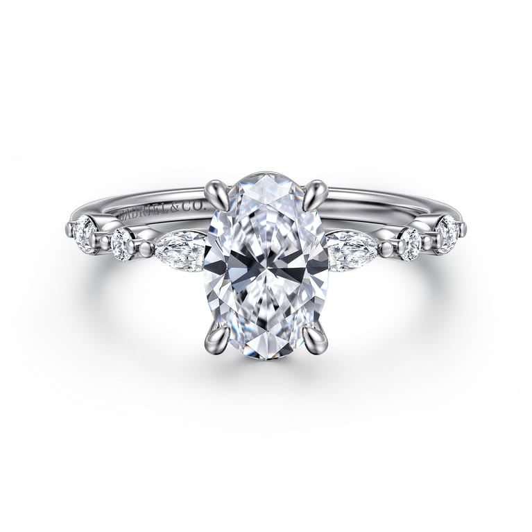 Perry - 14K White Gold Oval Diamond Engagement Ring - 0.3 ct - Shot 1