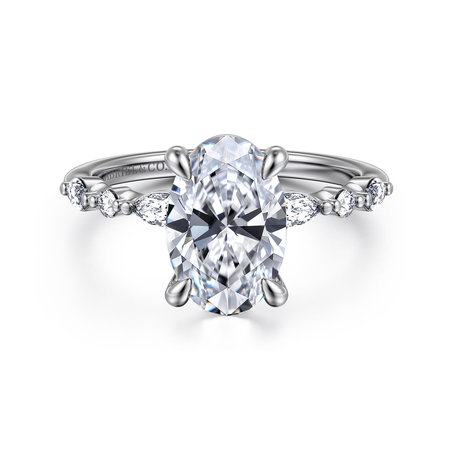 Perry - 14K White Gold Oval Diamond Engagement Ring - 0.3 ct - Shot 1