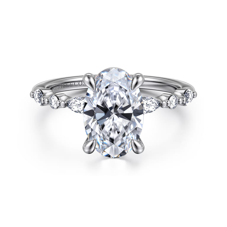 Perry - 14K White Gold Oval Diamond Engagement Ring - 0.3 ct - Shot 1