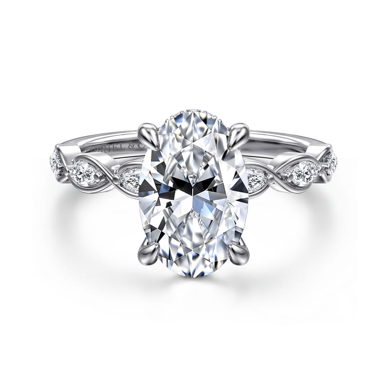 Claudia - 14K White Gold Oval Diamond Engagement Ring - 0.3 ct - Shot 1